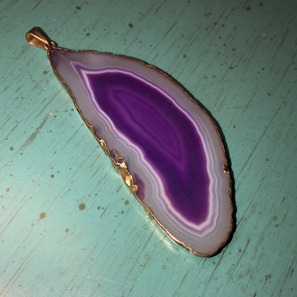 Purple Agate Gold Electroplated Edge Pendant